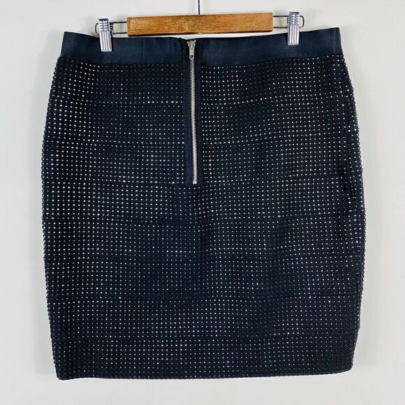 Attention Size XL Metallic Stretch Mini Skirt Black Party Punk Club - Picture 2 of 4